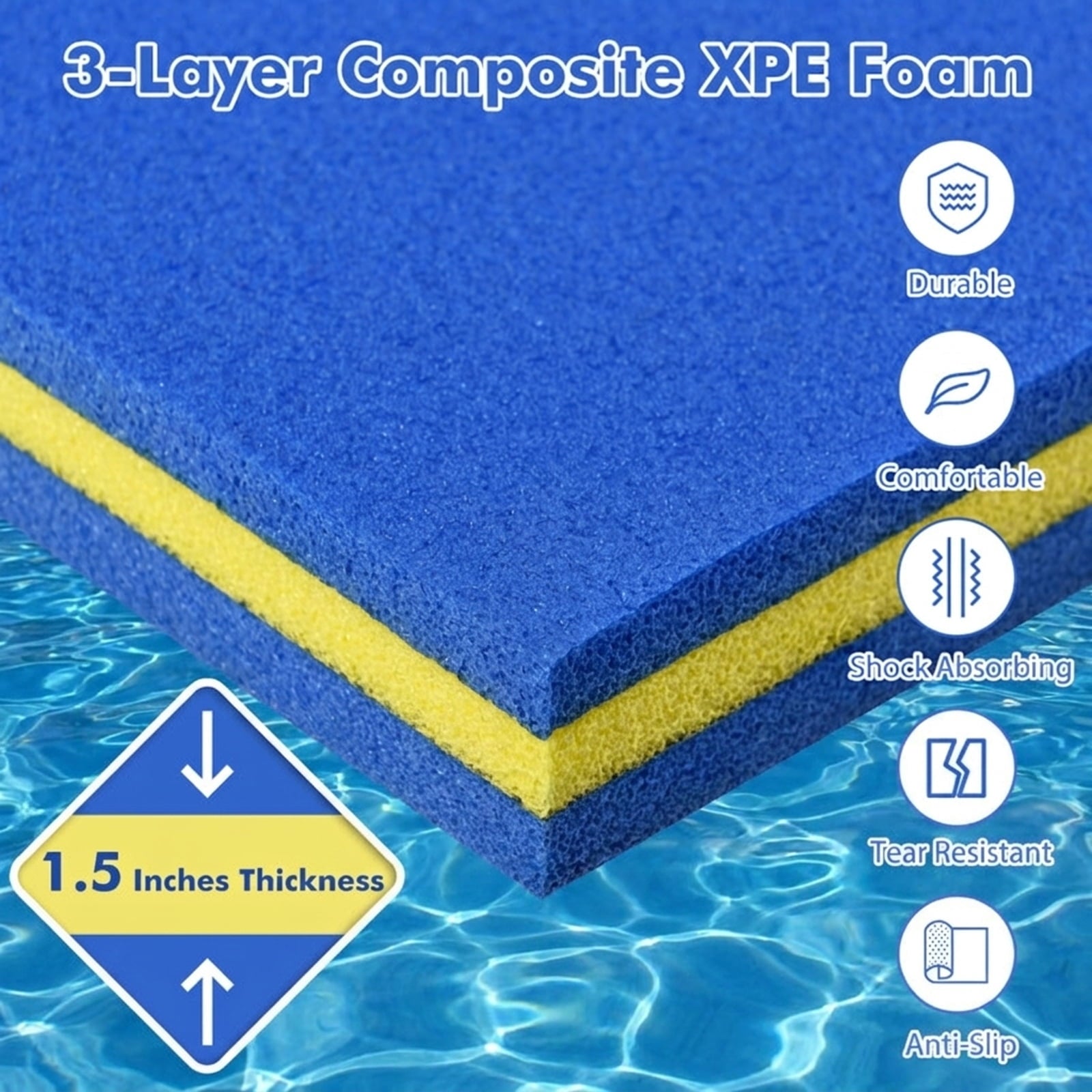 Airfind 9 x 6 Triple-Layer Lake Float Pad with Roll-Up Storage, Blue