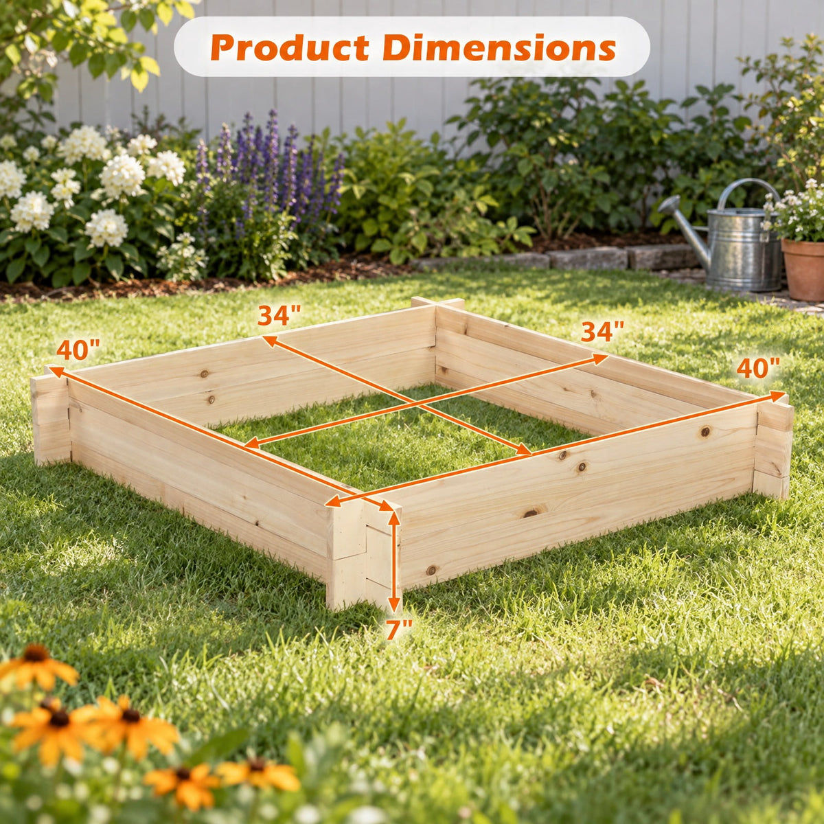 Airfind 39.5 x 39.5 Square Wooden Raised Garden Bed, Fir Wood Frame, 39.5 x 39.5 x 6.5 Footprint, Natural