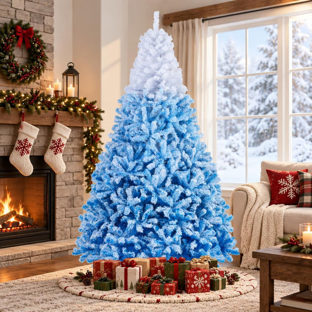 Airfind 5/6/7/8 FT Artificial Christmas Tree with Warm White LED Lights and 8 Modes-8 Feet, PVC Metal Tree Height 5 ft Tree Width 3.1 ft Frame