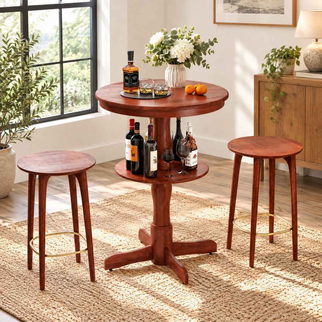 Airfind 2-Tier Round High Top Bar Table with Storage Shelf and Pedestal Base, 88 lbs Capacity, Rubber Wood MDF Frame, 29.5 Inch x 42 Inch Footprint
