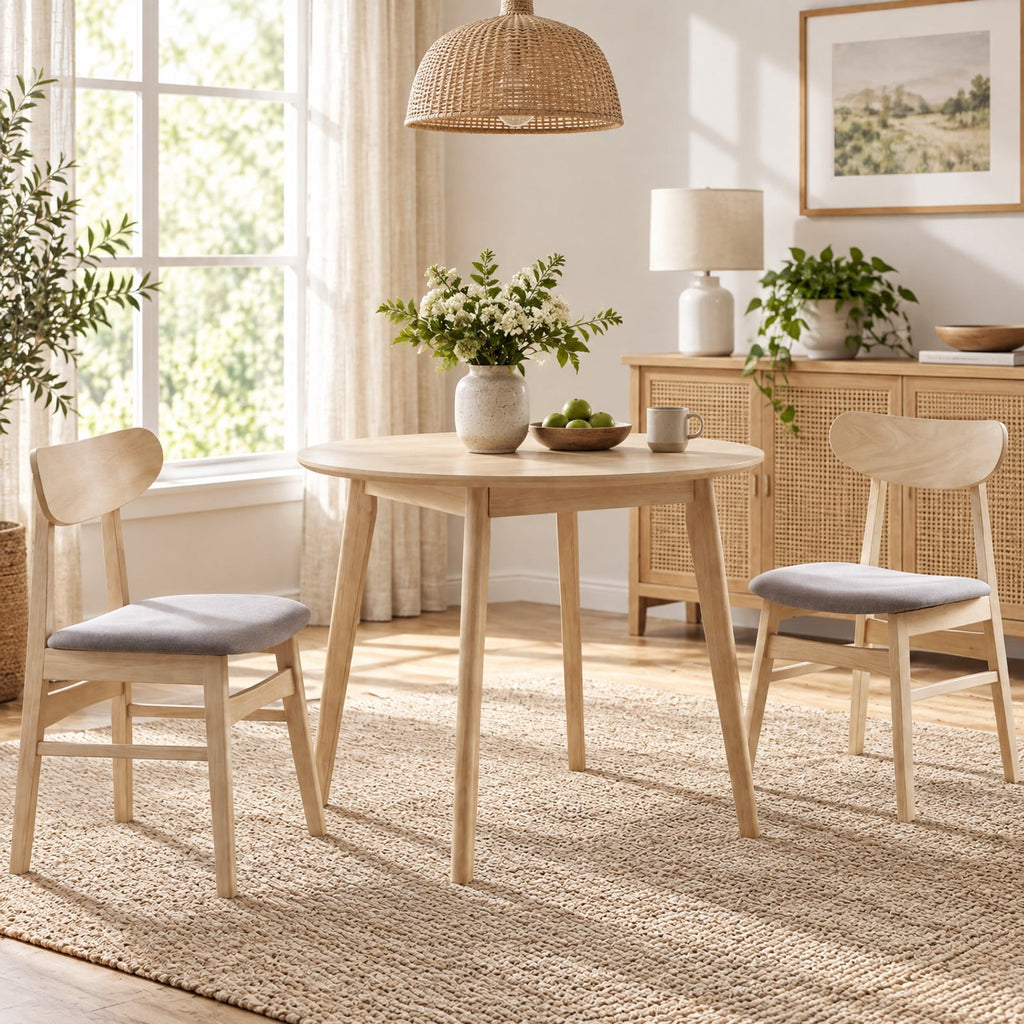 Airfind Dining Chair Set of 2 Fabric Upholstered Kitchen Armless Chairs, 330 lbs Capacity, Rubber Wood Polyester Fabric Sponge LVL Frame, Natural