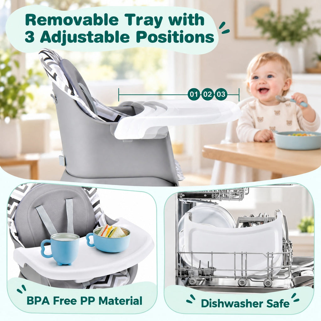 Airfind 6-in-1 Convertible Youth High Chair featuring Adjustable Removable Tray with Detailed Instruction and Tool-free Installation, Gray