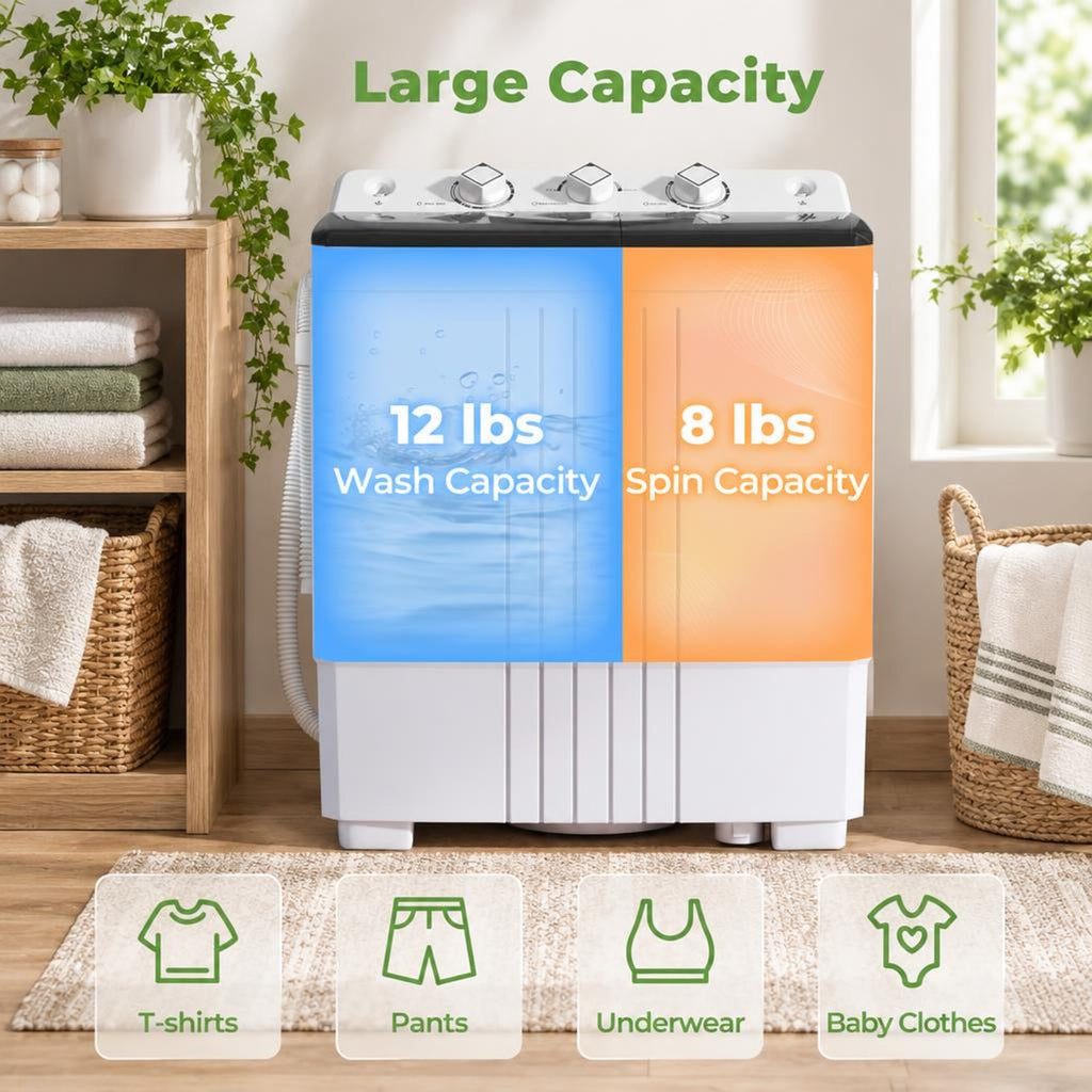 Airfind Portable Washing Machine with Built-in Drain Pump, PP Frame, Black, Suitable for home apartment dorm and RV