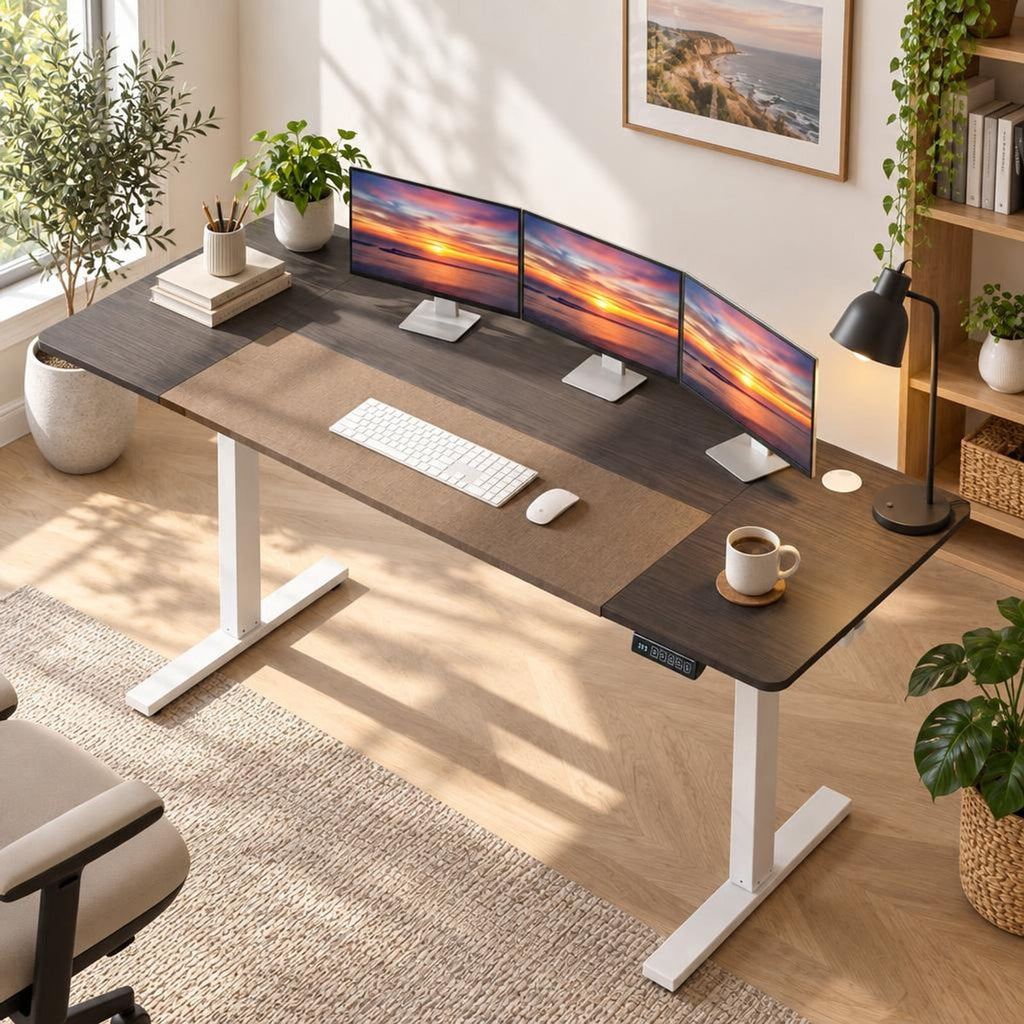 Airfind 63 x 24 Inch Height Adjustable Sit Stand Computer Desk with 3 Memory Presets, 200 lbs Capacity, Engineered Wood Metal Frame, Grey