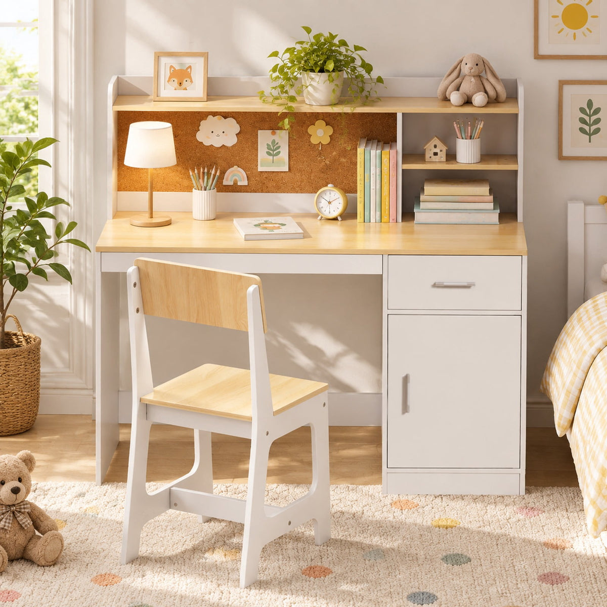 Airfind Youth Study Desk and Chair Set Student Table and Chair, MDF Frame, 132 lbs Capacity, for 3+ Years Old, 43 Inch x 19 Inch x 39.5 Inch Footprint, Natural