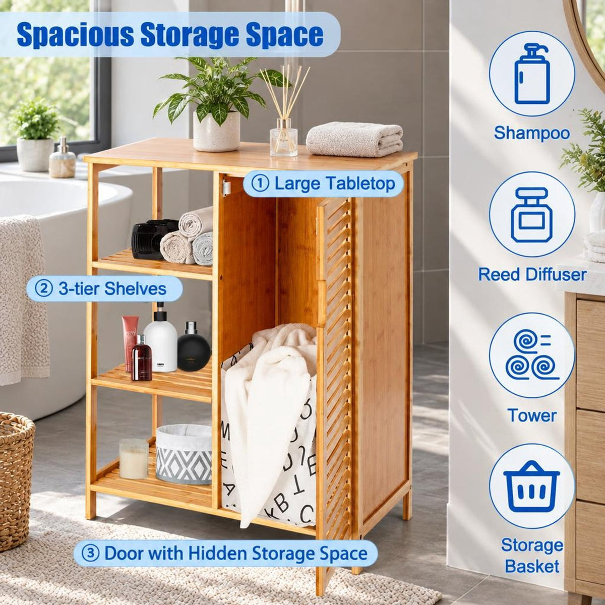 Airfind Bamboo Bathroom Storage Cabinet with Single Door, 30 lbs Capacity, Bamboo MDF Frame, 26in x 13in x 34.5in Footprint, Natural