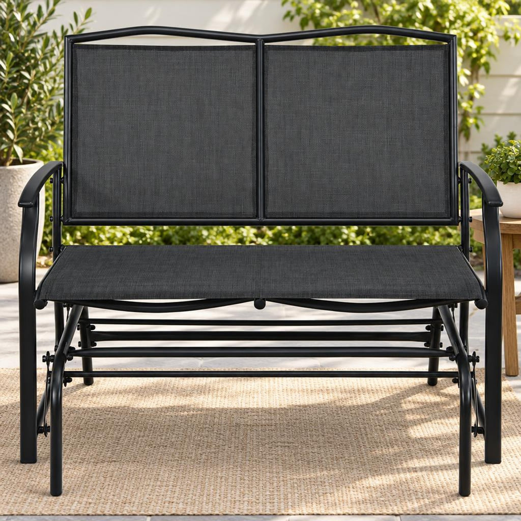 Airfind Iron Patio Rocking Chair for Outdoor Backyard and Lawn, 396 lbs Capacity, Steel and textilene Frame, 41.3 x 28.1 x 36.6 Footprint, Black
