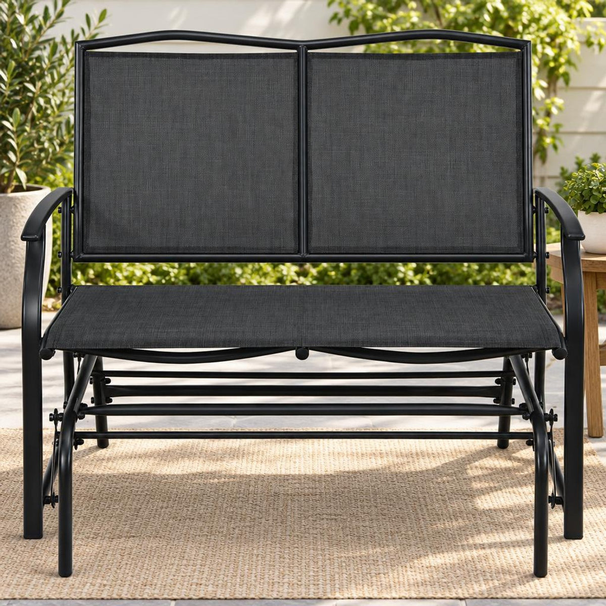Airfind Iron Patio Rocking Chair for Outdoor Backyard and Lawn, 396 lbs Capacity, Steel and textilene Frame, 41.3 x 28.1 x 36.6 Footprint, Black