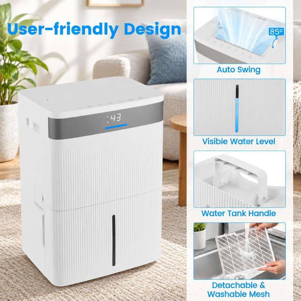 Airfind Dehumidifier, 96 Pints, with 24H Timer and 3-Color Indicator, ABS Frame, 13.5 Inch x 10.5 Inch x 20.5 Inch/34 x 26.5 x 52 cm Footprint, White