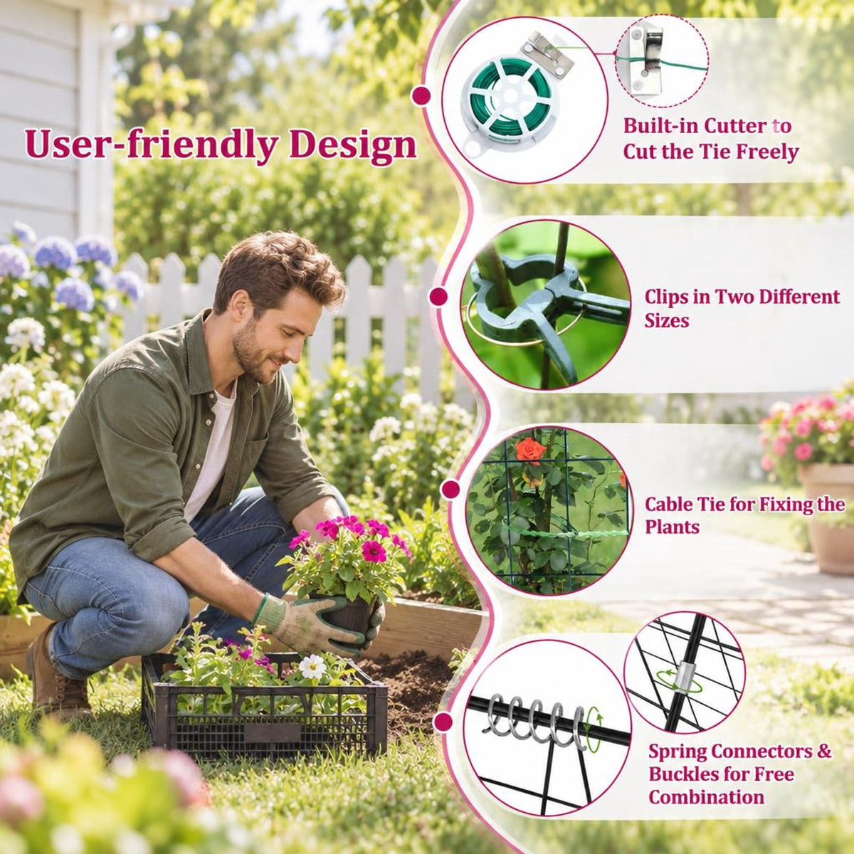 Airfind A-Frame Garden Trellis for Climbing Plant with Ground Stake and Cable Tie, Steel PP Frame, Green