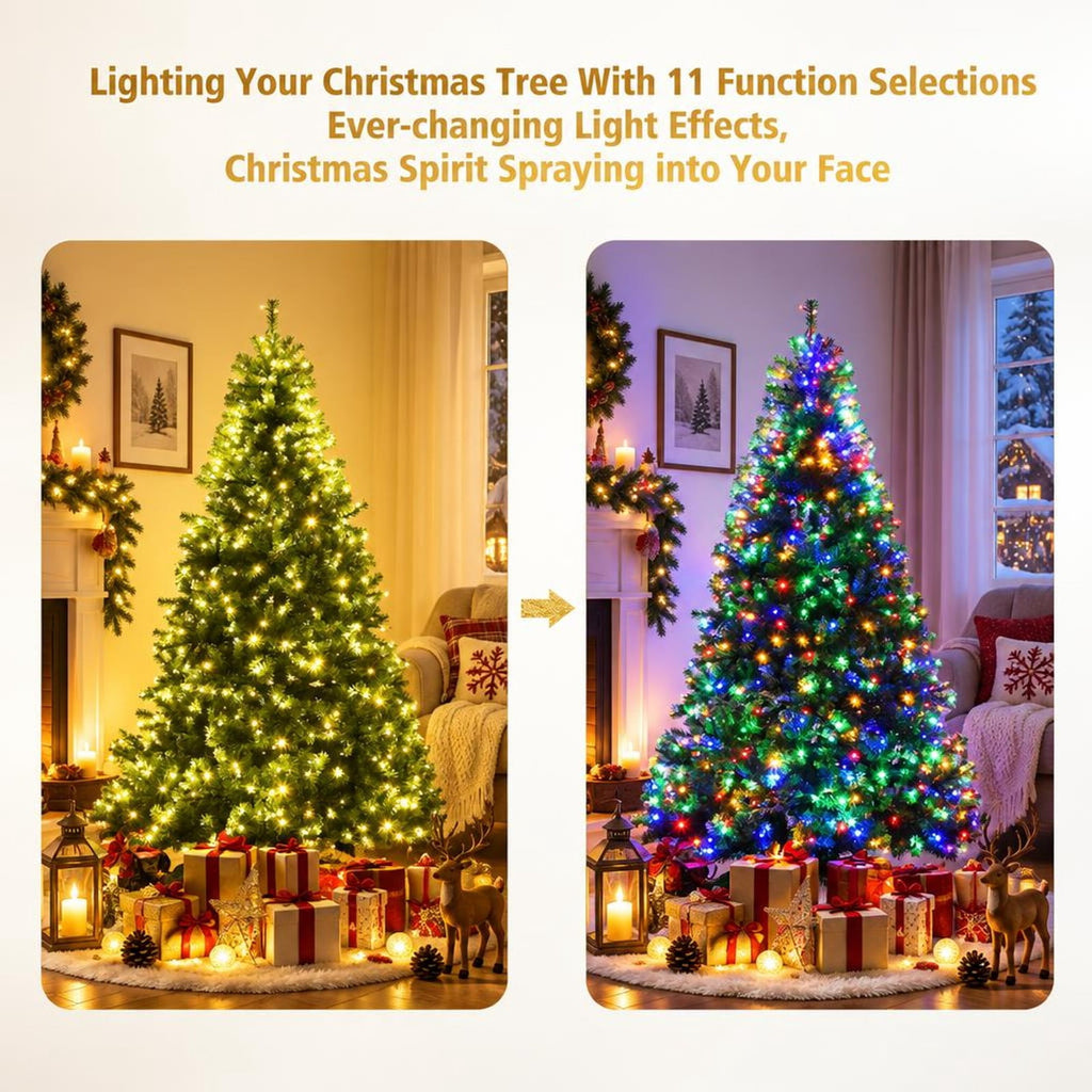 Airfind Artificial Premium Hinged Christmas Tree-7 ft, PVC Frame, 0.9in x 1.6in x 2in Footprint, Green Adapter: UL-certified