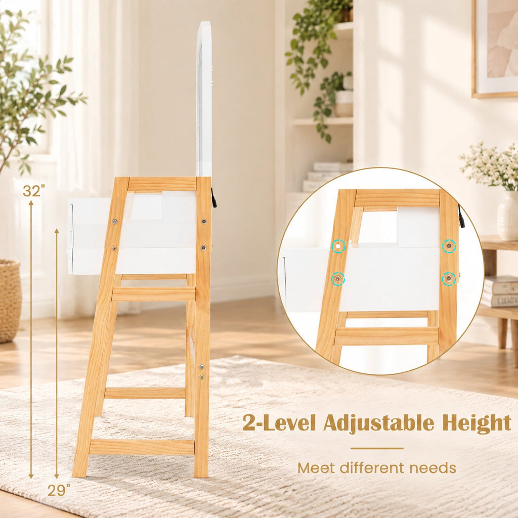 Airfind Adjustable Height Vanity Desk Set with 3-Color LED Lighted Mirror and Drawers, 110 lbs Capacity, P2 MDF Frame, 25in x 15.5in x 54in Footprint