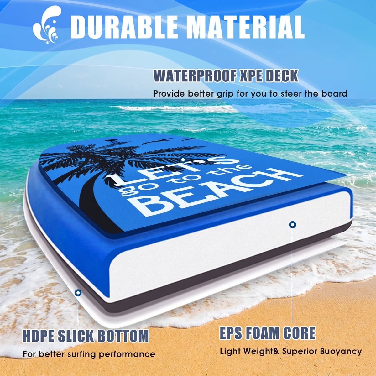 Airfind 33 Inch Ultra-Light IXPE Bodyboard for Kids ¡ª Cool-Touch Deck, EPS Core, HDPE Slick Bottom, Crescent Tail, Coiled Wrist Leash (Blue)