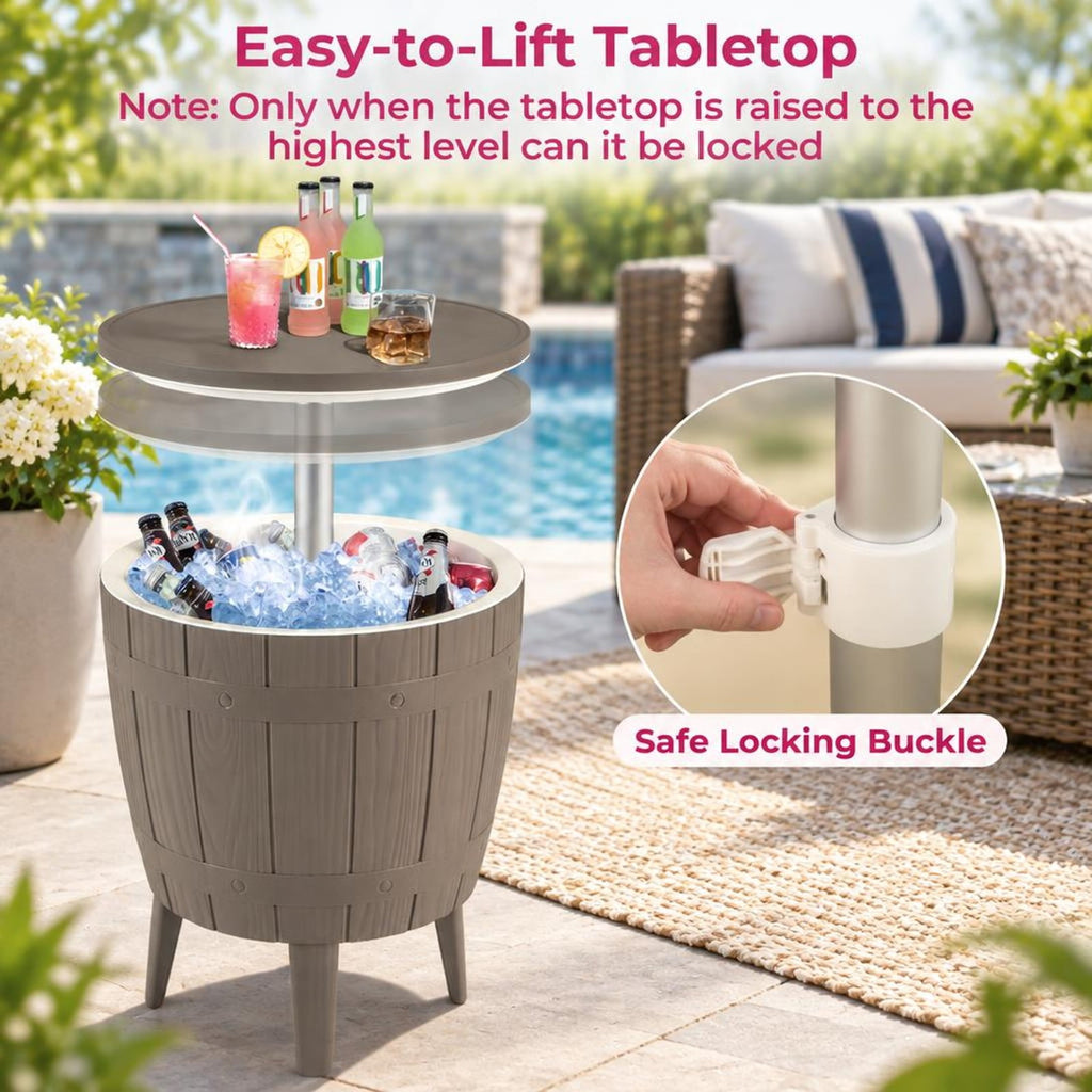 Airfind 10 Gallon Cooler Bar Table Outdoor Coffee Table Ice Bucket with Telescopic Tabletop for Beer and Wine, 110 lbs Bucket Capacity, Brown