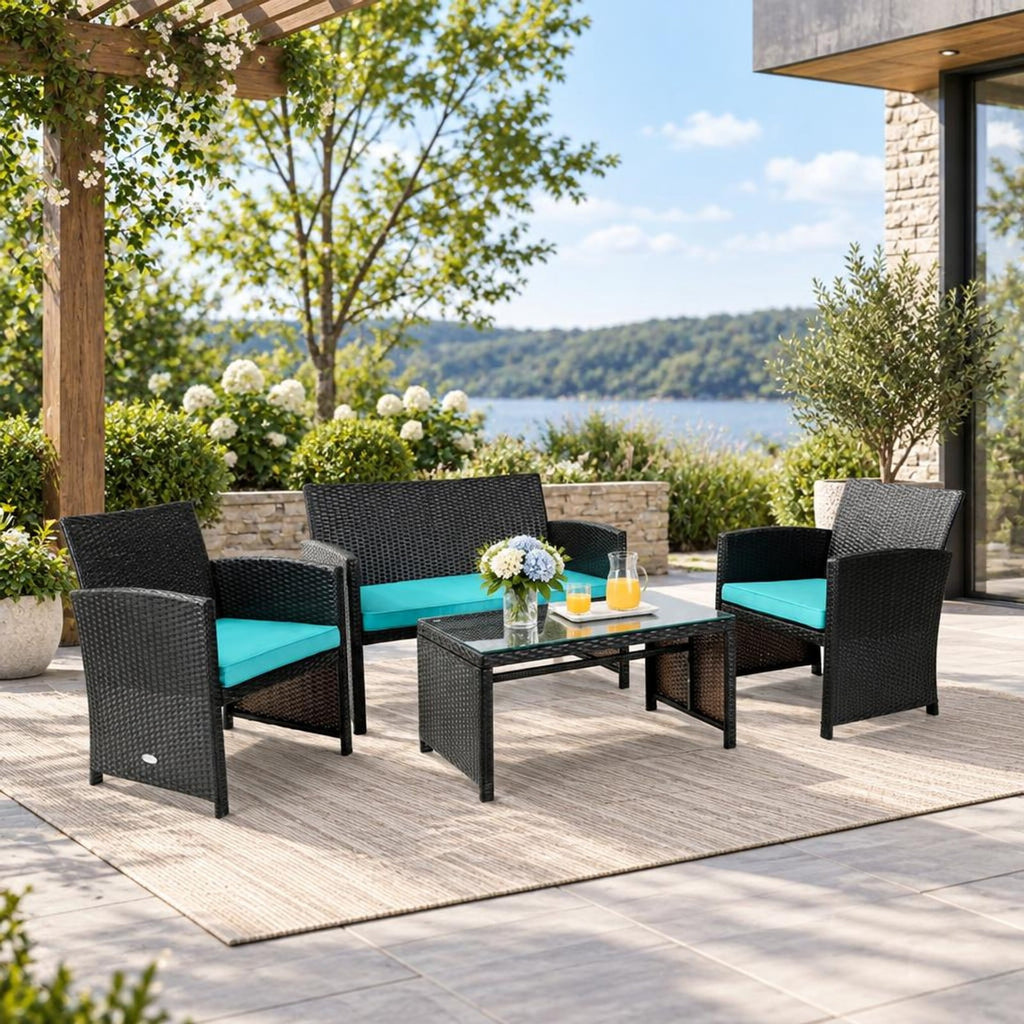 Airfind 4 Pieces Patio Rattan Cushioned Furniture Set, Rattan Frame, 43.5 x 25 x 31 Footprint, Product dimension of loveseat 43.5 x 25
