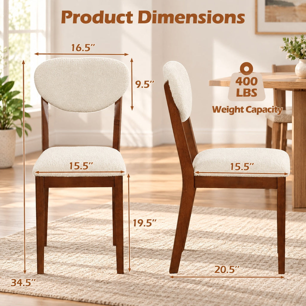 Airfind Sherpa Dining Chairs Set of 4 with Rubber Wood Legs for Dining Room, 400 lbs Capacity, Faux Sherpa Fabric Rubber Wood Frame, Walnut