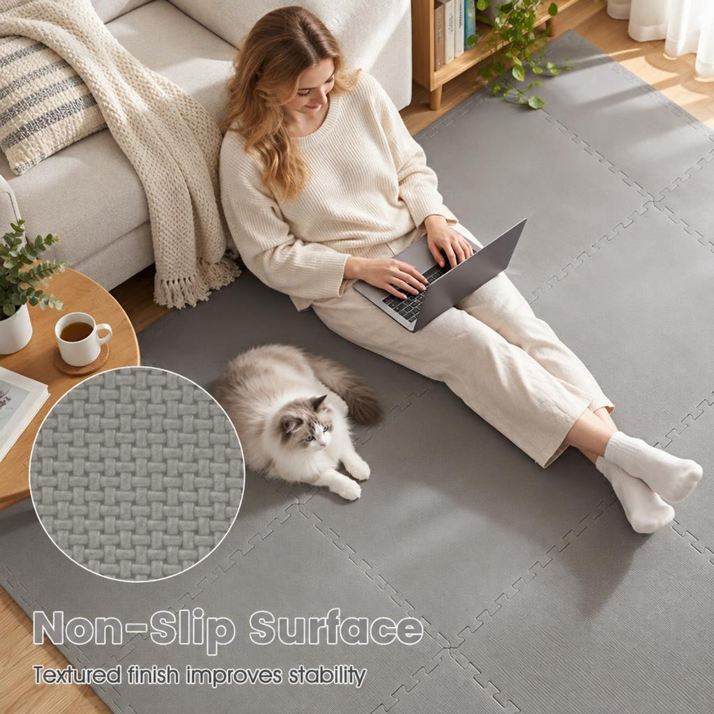 Airfind 24 Pack Non-Slip Protective Interlocking EVA Foam Floor Tiles, EVA Foam Frame, 143 x 97 x 0.5 Footprint, Grey