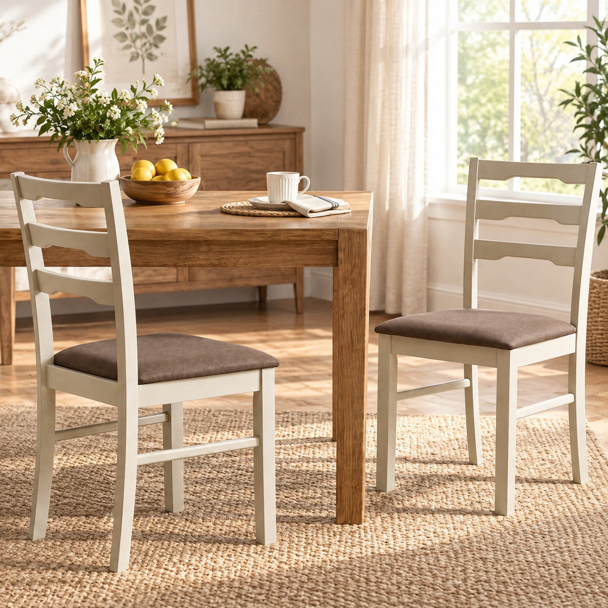 Airfind Set of 2 Linen Style Upholstered Dining Chairs with Wood Frames, Chair 330 lbs Capacity, Rubber Wood Polyester Sponge Engineered Wood Frame