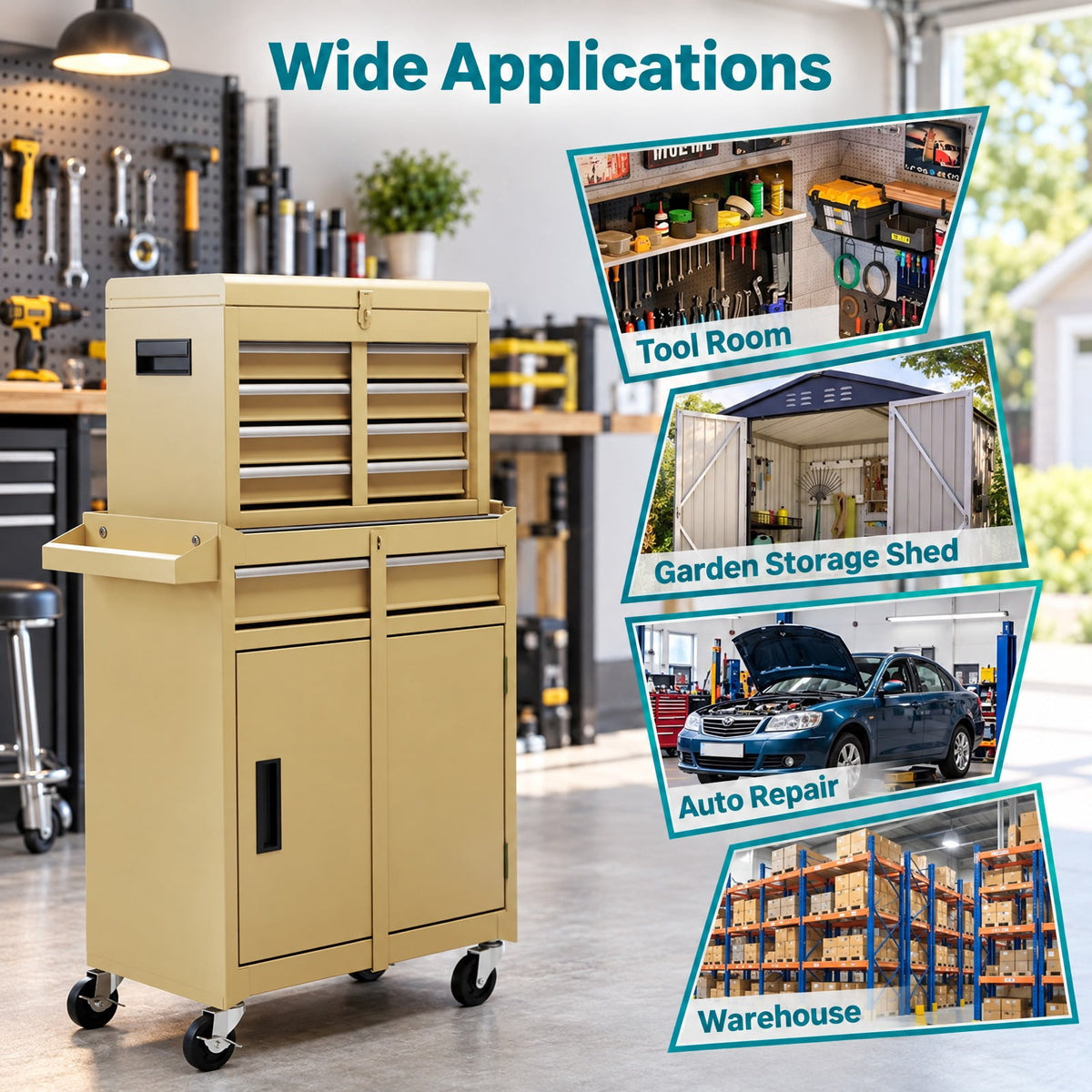 Airfind 2-in-1 Rolling Tool Chest with 5 Sliding Lockable Drawers, 220.5 lbs Capacity, Steel rubber-plastic synthetic Frame, Yellow