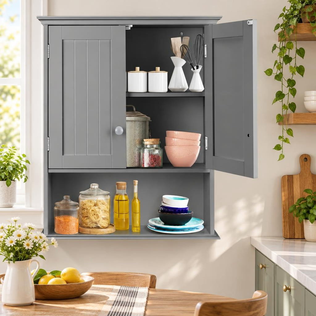 Airfind Wall Mount Bathroom Storage Cabinet, MDF Metal Frame, 23.5in x 8in x 28in(L x W x H) Weight capacity of each level: 11 lbs Footprint, Gray