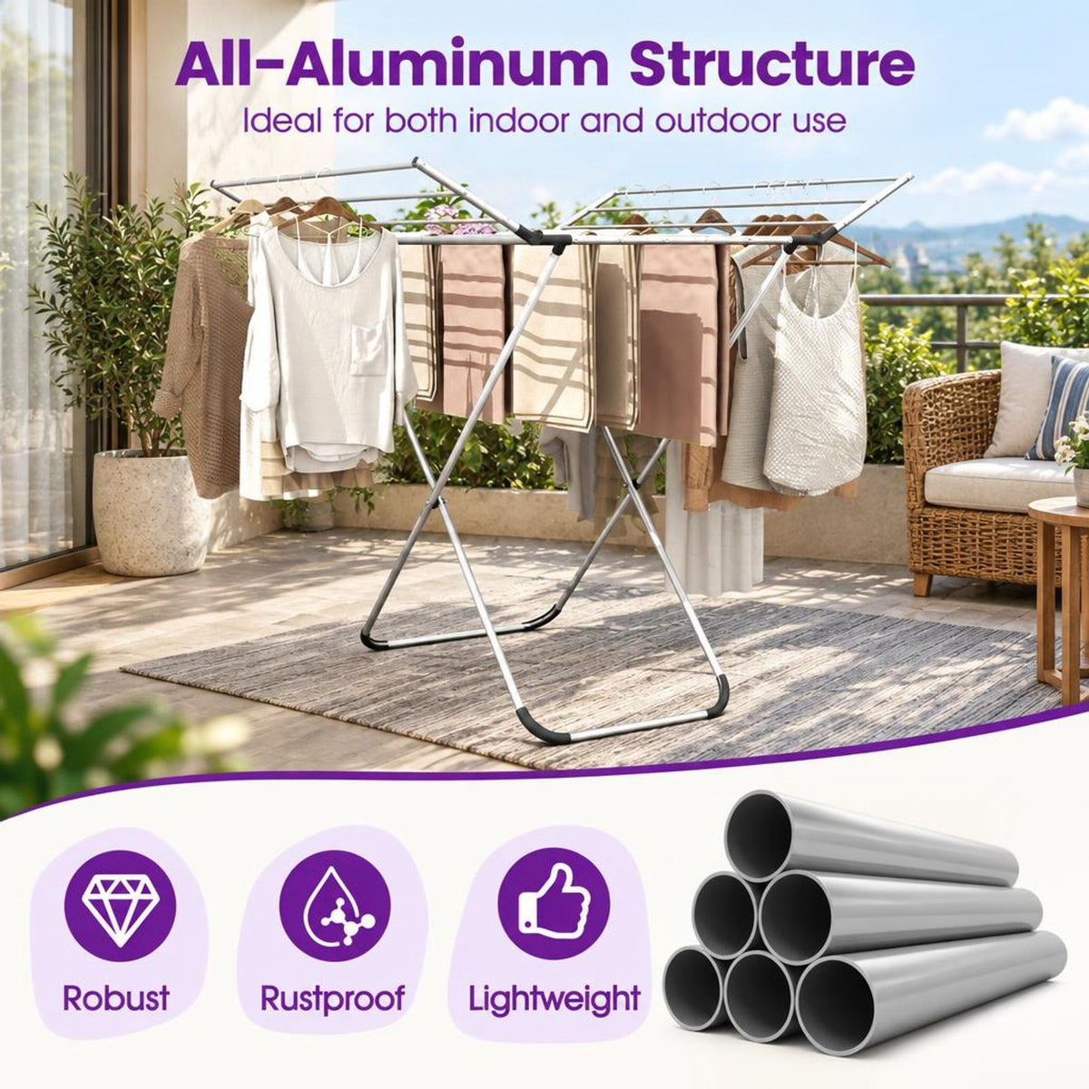 Airfind Folding Aluminum Clothes Drying Rack with 2 Side Wings, 26.5 lbs Capacity, Aluminum Plastic Frame, 41 x 37 x 41 Footprint, Silver