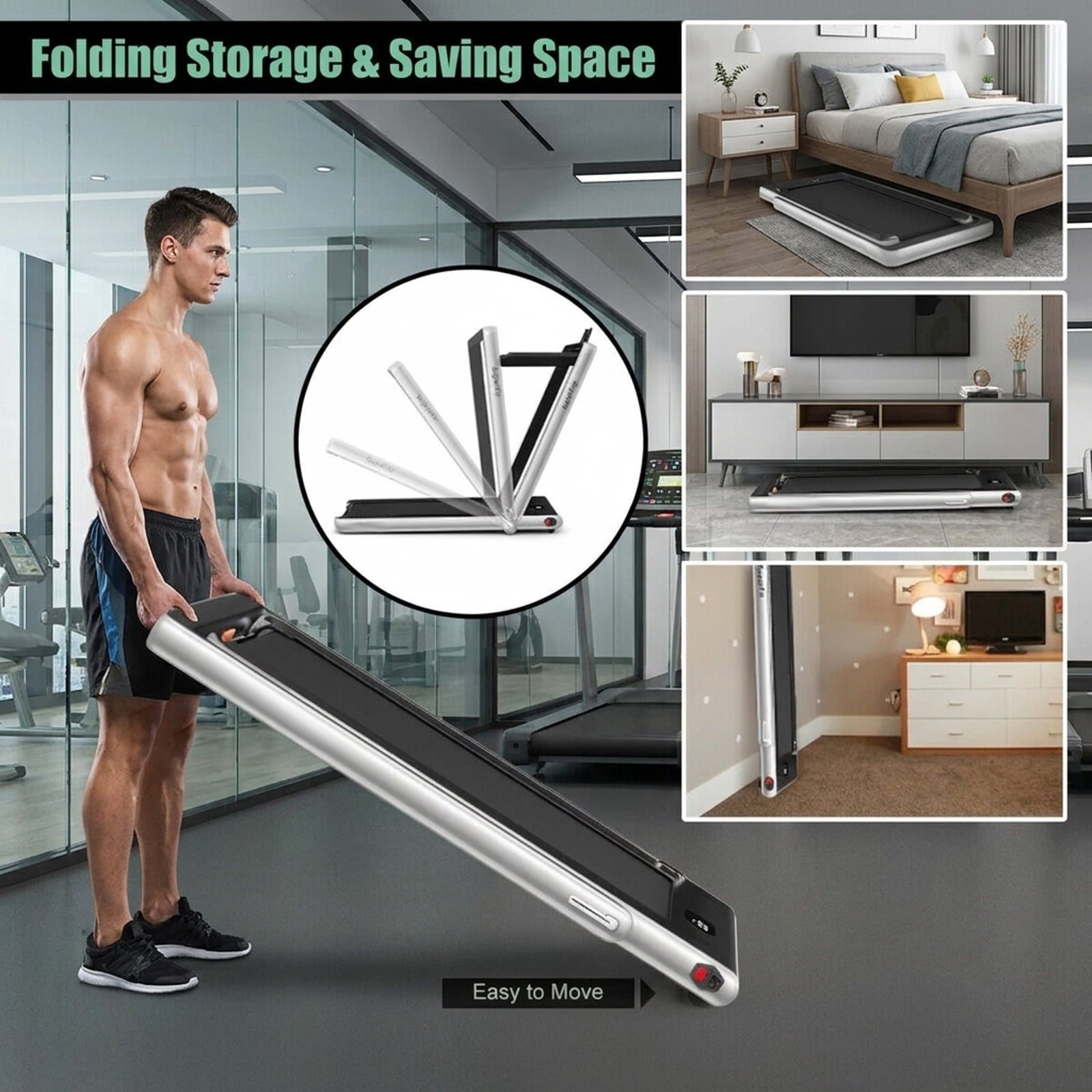 Airfind 2-in-1 Walk-to-Run Folding Treadmill, Silver