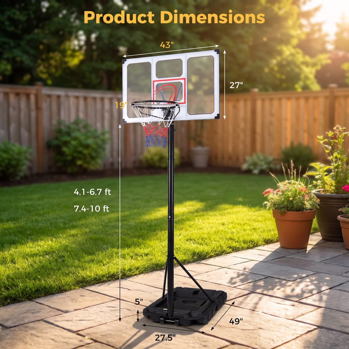 Airfind Portable Basketball Hoop with 4.1 to 10 Foot Adjustable Height Shatterproof PC Backboard and Heavy Duty Fillable Base for Adults, Black