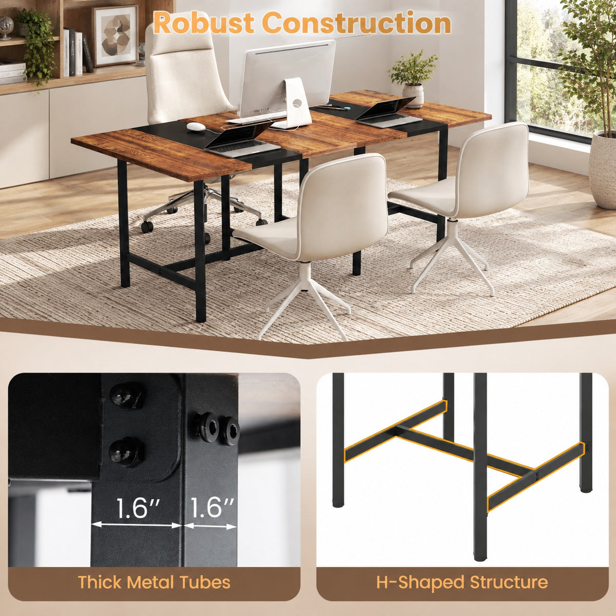 Airfind 39.5 Inches Square Conference Table Meeting Room Table with Thickened Tabletop, 200 lbs Capacity, Engineered Wood Metal Frame, Brown