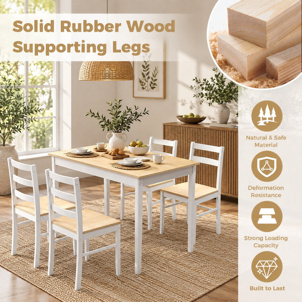 Airfind 5-Piece Wooden Dining Set with Rectangular Table and 4 Chairs, 200 lbs Capacity, Rubber Wood Acacia Wood Veneer MDF Plywood Frame, Natural