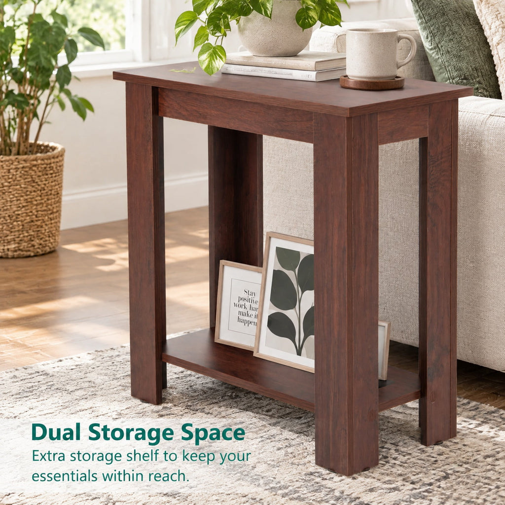 Airfind 2-Tier Modern Compact End Table with Storage Shelf, 110 lbs Capacity, Engineered Wood Frame, 23.5 x 12 x 24 Footprint, Brown