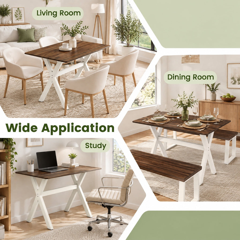 Airfind Modern Dining Table Wooden Kitchen Table with X-shaped Frame, 220 lbs Capacity, Rubber Wood MDF Frame, 43in x 28in x 30in Footprint, White