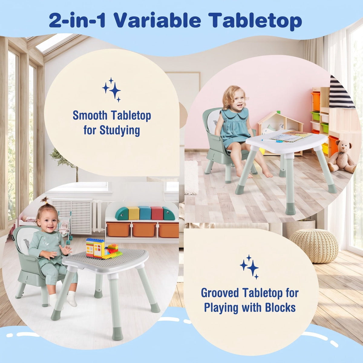 Airfind 6-in-1 Convertible Baby High Chair with Adjustable Removable Tray, 55 lbs, Model AD10030LV