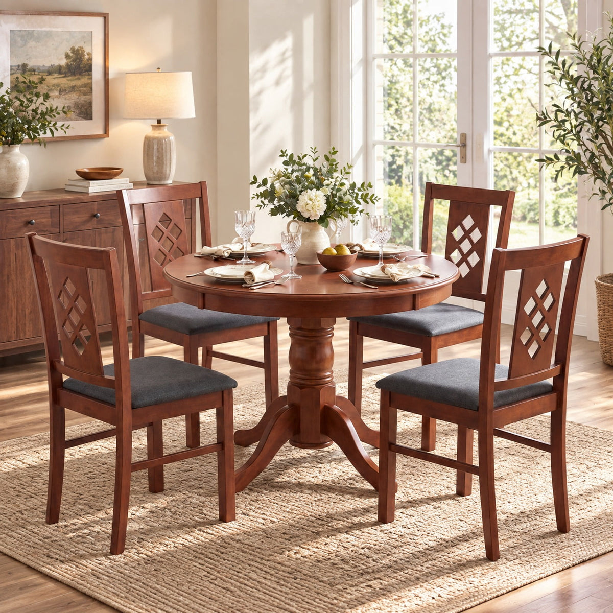 Airfind Linen Style Upholstered Kitchen Chairs with Wood Frames Set of 4, 330 Lbs Capacity, Rubber Wood Polyester Sponge Engineered Wood, Unspecified