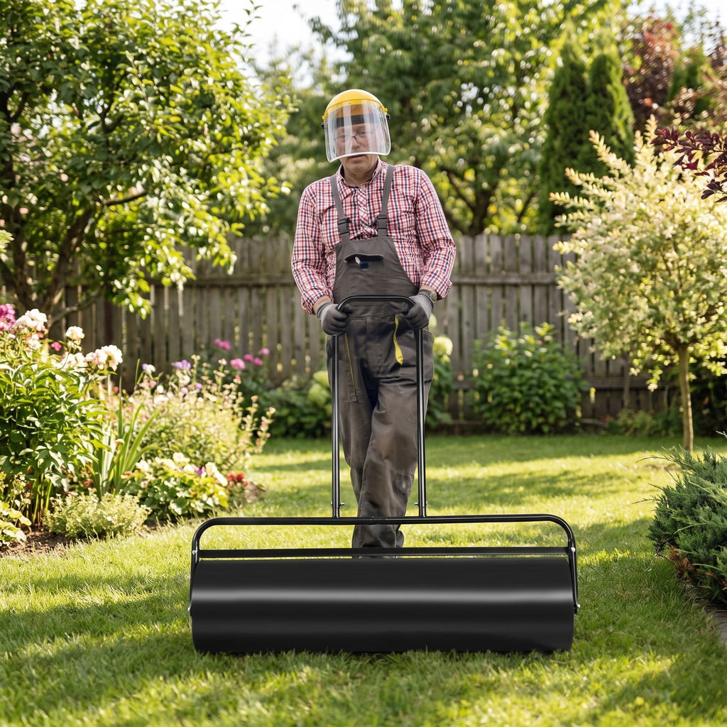 Airfind 24 x 13 Inch Tow Lawn Roller Water Filled Metal Push Roller, Steel Frame, 45 x 24 x 13 Footprint, Black