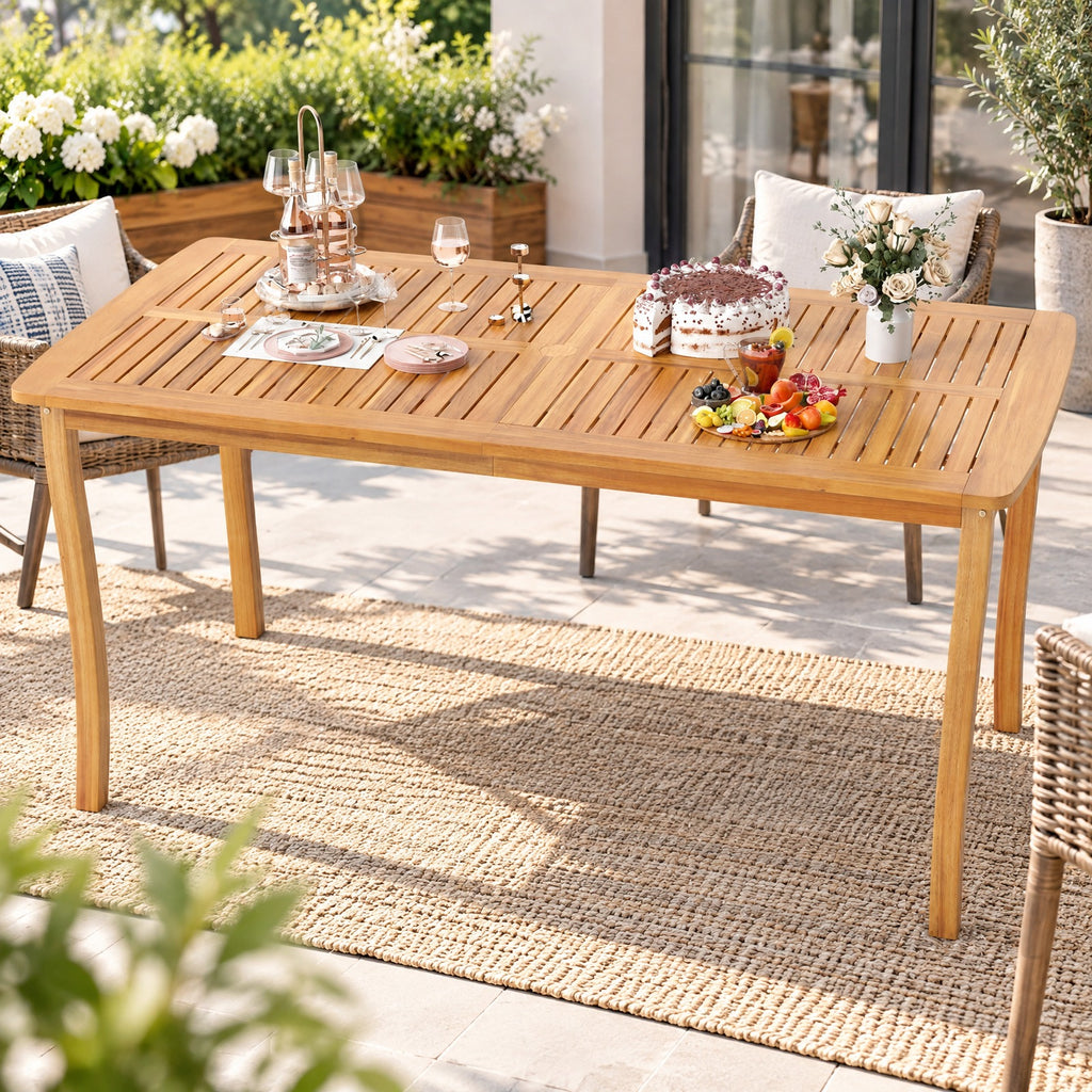Airfind 63 inch Outdoor Dining Table with Umbrella Hole Farmhouse Bistro Dinette Furniture, 165 lbs Capacity, Acacia Wood Frame, Natural