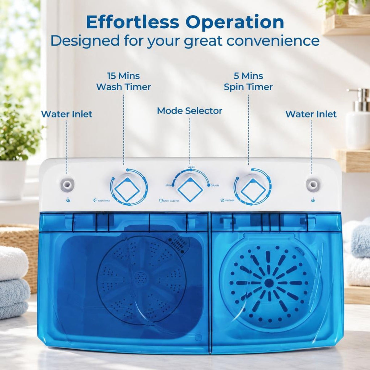 Airfind Portable Washing Machine with Built-in Drain Pump, PP Frame, Blue, Suitable for home apartment dorm and RV