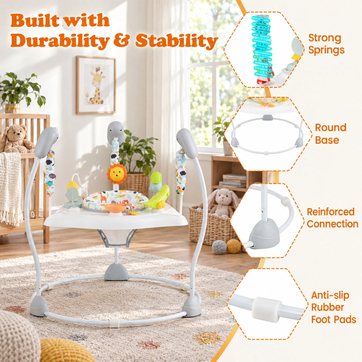 Airfind Child Jump and Play Activity Center with Rotatable Seat and Interactive Toys, 26.5 Lbs Capacity, Pp, for 7-15 Months Old, White