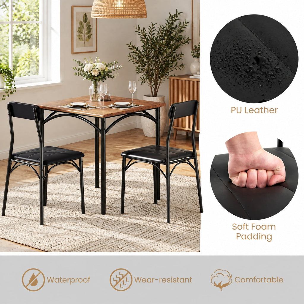 Airfind 3-Piece Dining Table Set Square Kitchen Table and 2 Chairs for Dining Room, 220 lbs Capacity, MDF Frame, 29 x 29 x 30 Footprint, Brown