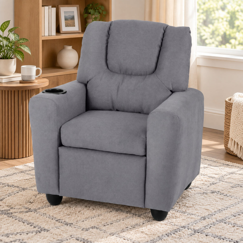 Airfind Kids Recliner Chair Push Back Toddler Reclining Armchair with Cup Holder, 150 lbs Capacity, Wood Frame, for 3+ years old, Gray