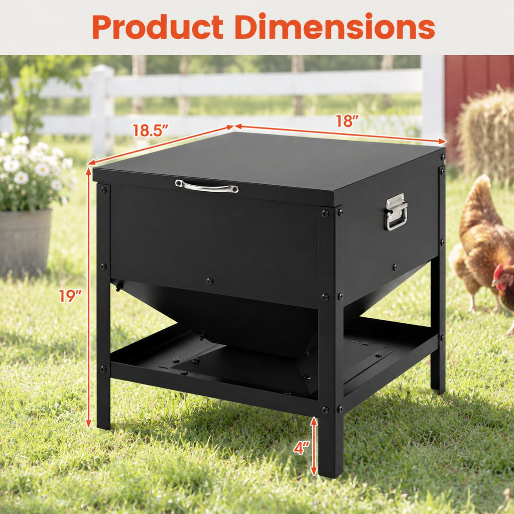 Airfind Large Capacity Chicken Feeding Box with Openable Lid, Galvanized Metal Stainless Steel for Convenient Everyday Use, Black