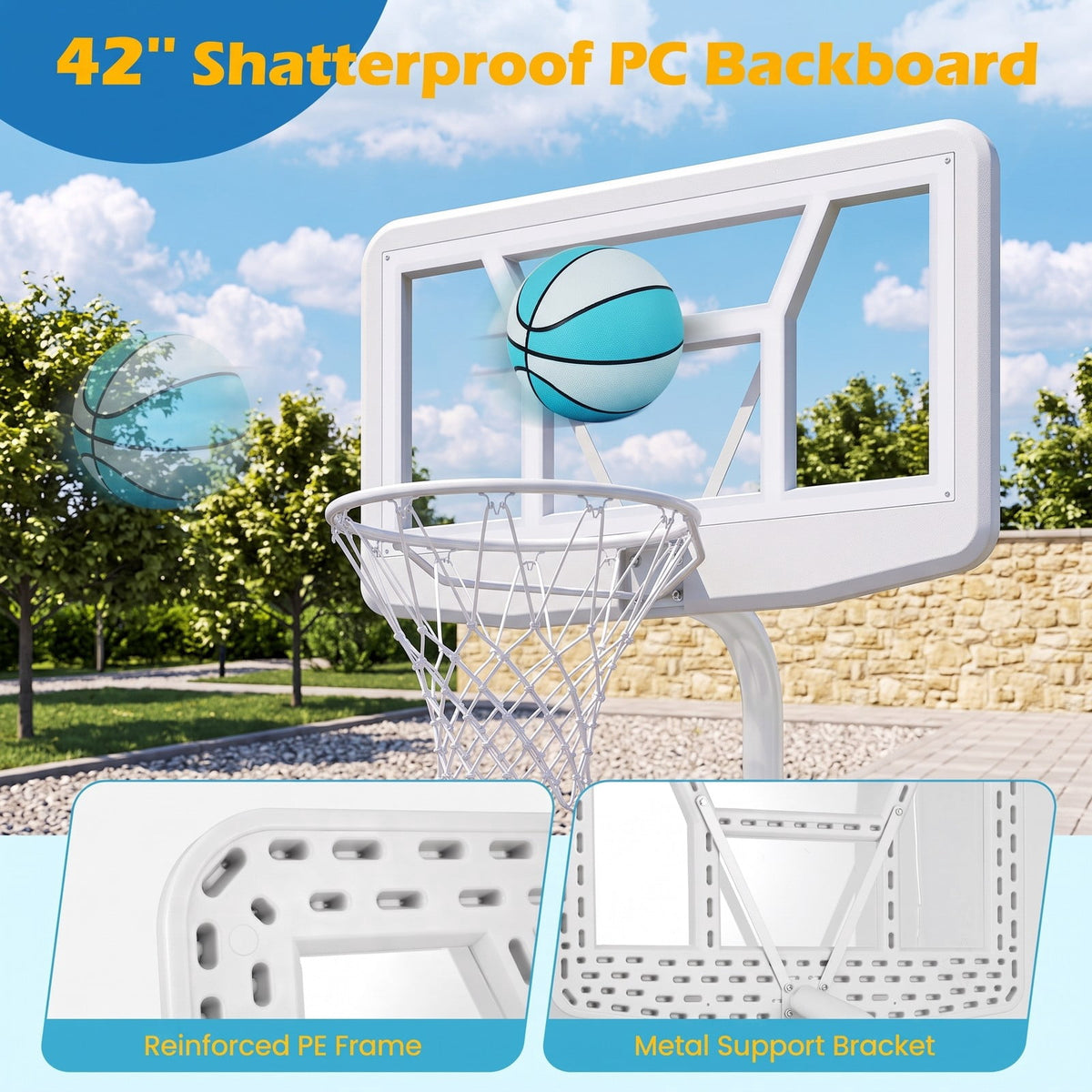 Airfind Pool Basketball Hoop Set with 2 Balls and Inflation Pump, Poolside Water Basketball Game with Weighted Fillable Base and Shatterproof Backboard for, White
