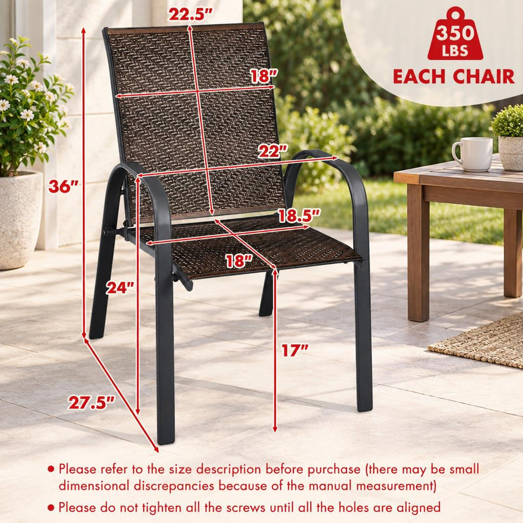 Airfind Set of 6 Outdoor PE Wicker Stackable Chairs with Sturdy Steel Frame, PE rattan steel Frame, Brown