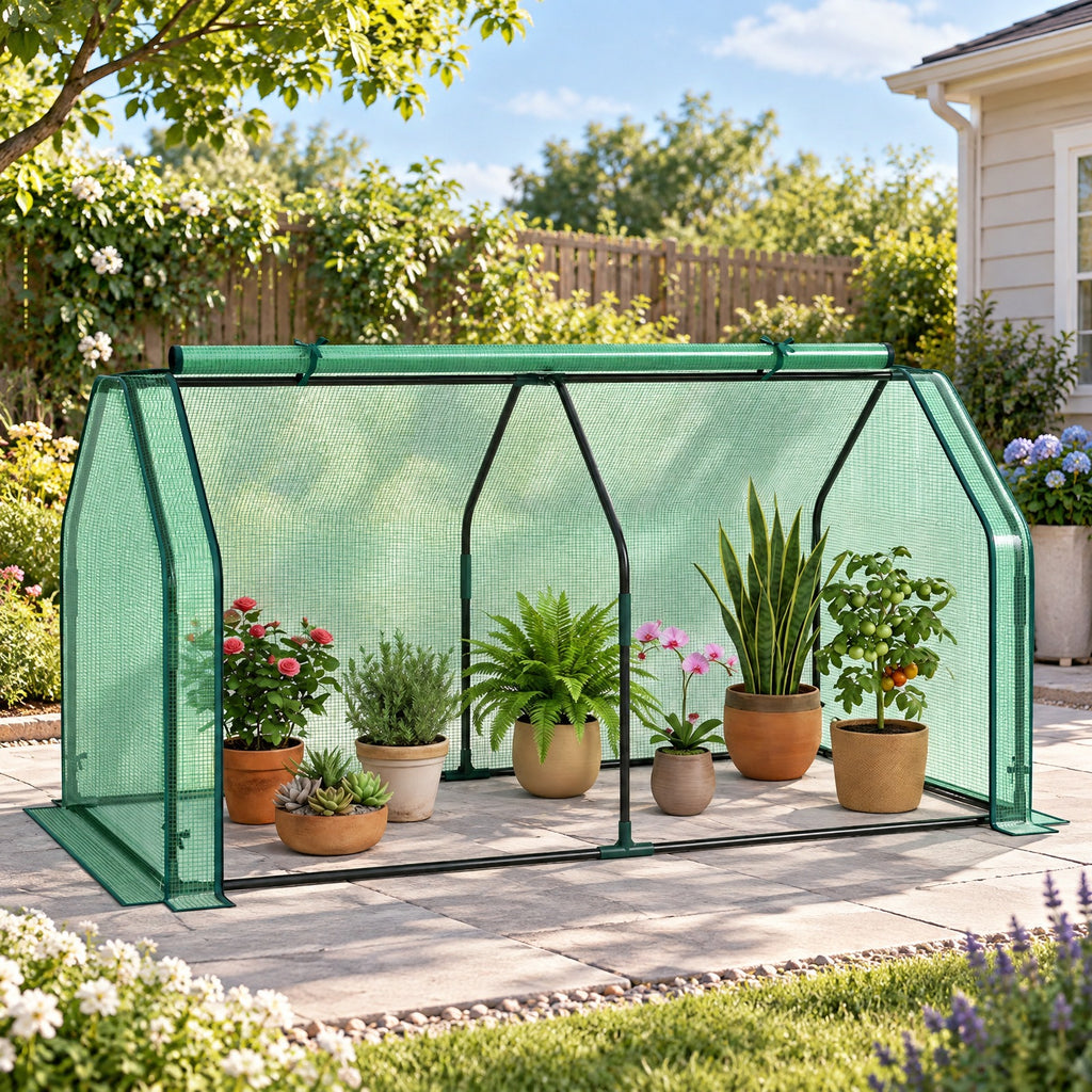 Airfind Portable Mini Greenhouse Small Garden Greenhouse with PE Cover and Zippered Roll-up Door for Vegetables, Green