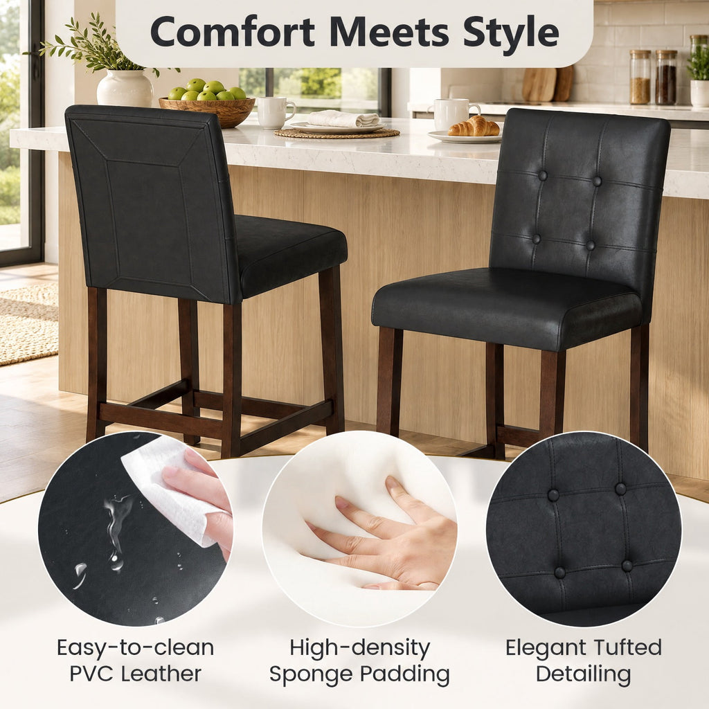 Airfind Set of 2 PVC Dining Leather Bar Stools with Solid Wood Legs-29 inches, 243 lbs Capacity, PVC rubber wood Frame, 18.5 Inch x 21 Inch x 39 Inch Footprint