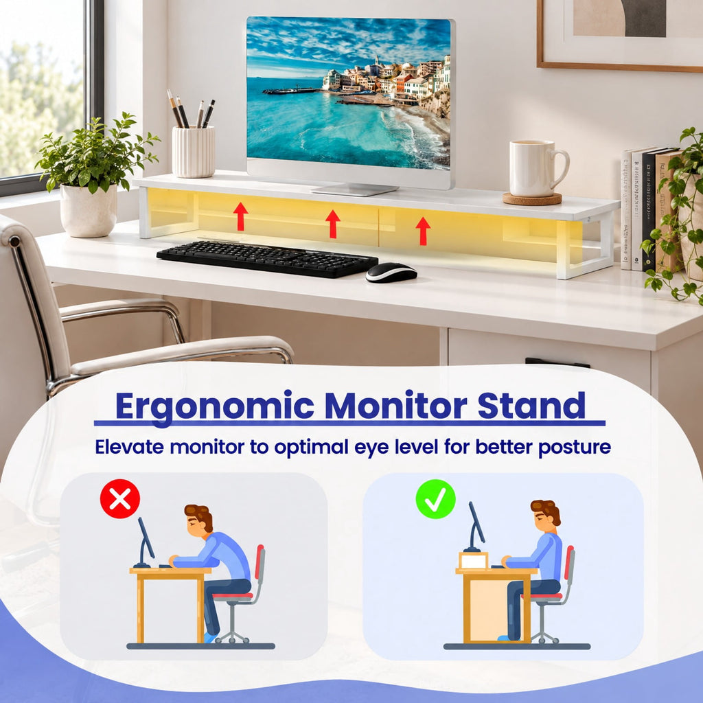 Airfind Modern Computer Desk with Power Outlets and File Drawer, 135 lbs Capacity, Engineered Wood Metal Frame, 48 Inch x 20 Inch x 35 Inch Footprint, White