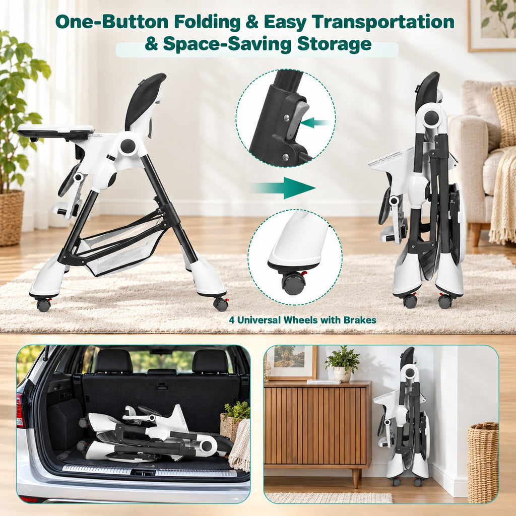 Airfind A-Shaped High Chair with 4 Lockable Wheels, 50 lbs Capacity, Iron Frame, for 0-36 months, 22 x 26 x 32 Footprint, Gray