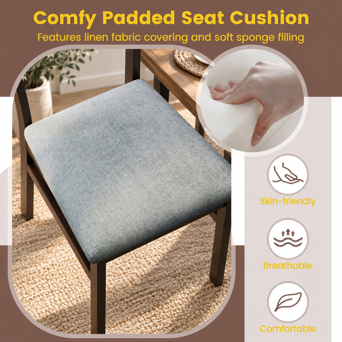 Airfind Wooden Dining Chair Set of 2 Linen Fabric Upholstered Kitchen Chairs Farmhouse Side Accent Chairs, Chair 265 lbs Capacity, Coffee+Grey