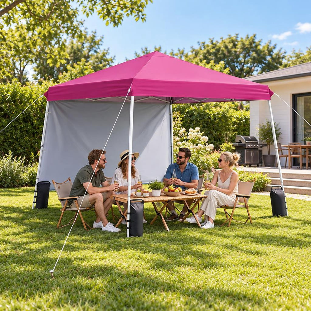 Airfind 9 ft x 9 ft Pop Up Canopy Tent with 8 Ground Stakes 4 Wind Ropes and Carry Bag for Outdoor Party, Metal Oxford Cloth PP Frame, Pink