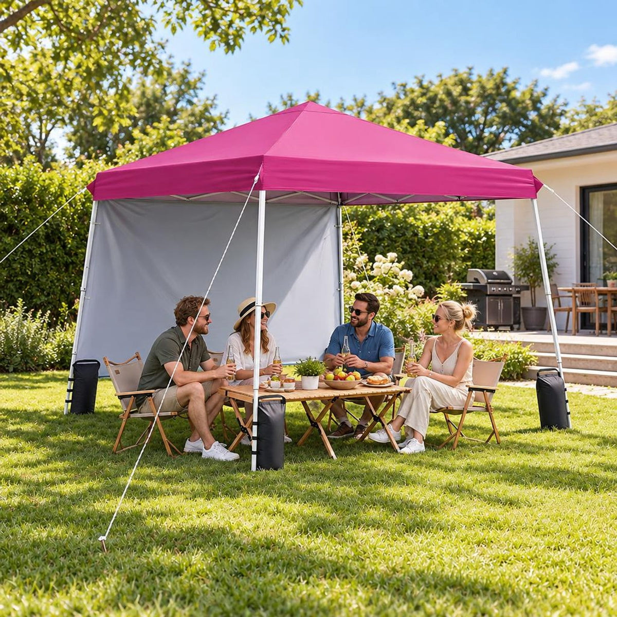 Airfind 9 ft x 9 ft Pop Up Canopy Tent with 8 Ground Stakes 4 Wind Ropes and Carry Bag for Outdoor Party, Metal Oxford Cloth PP Frame, Pink