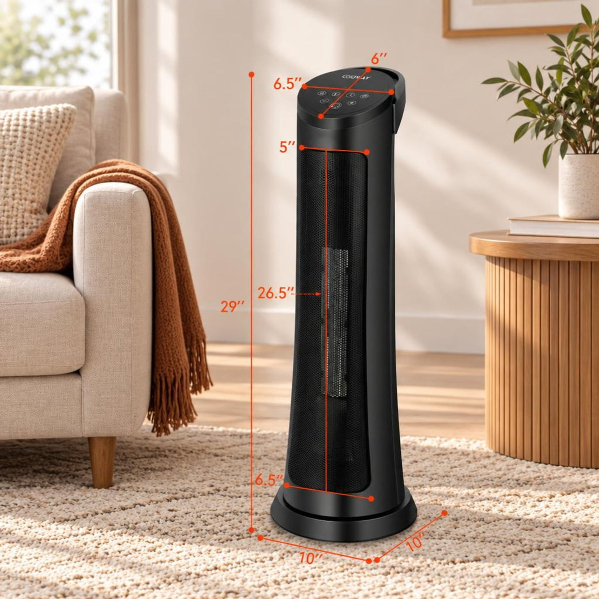 Airfind 1500W PTC Fast Heating Space Heater with Remote Control, ABS PP PA66 PC steel Frame, 10 x 10 x 29(L x W x H) Length of Footprint, Black